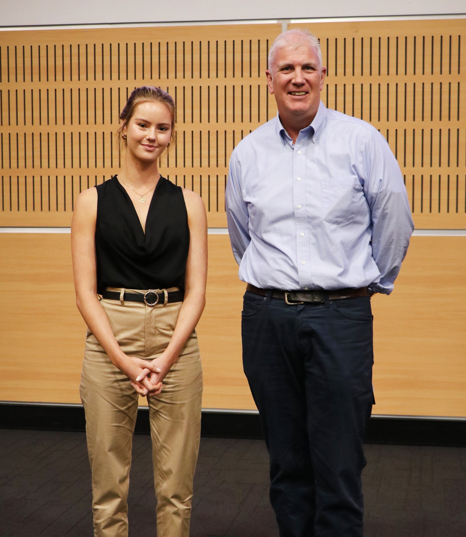 Lara Berge and Chris Eldridge at the Startup Academy pitch event (in Abel Smith lecture theatre)