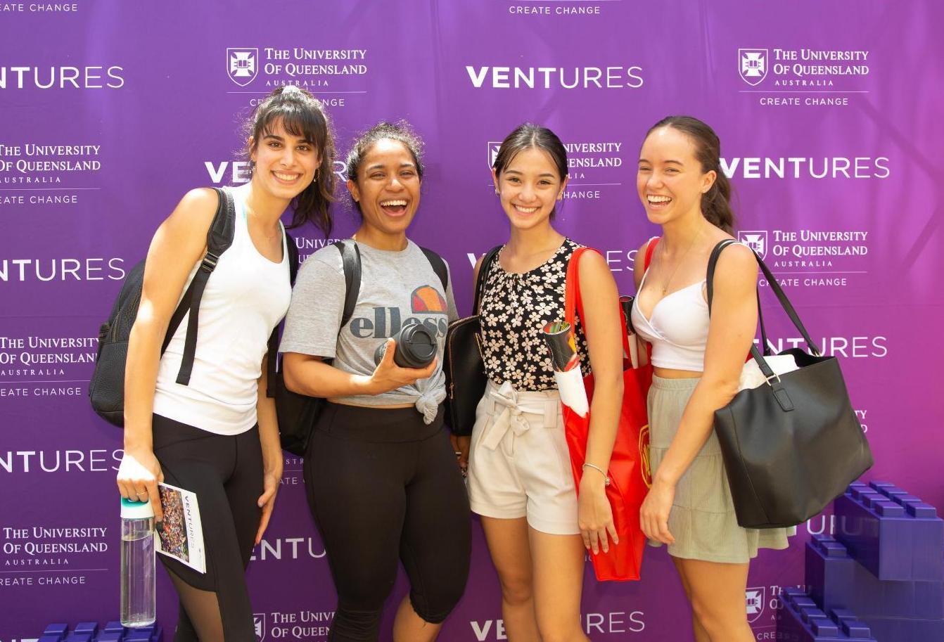 Image of 4 women in front of a UQ Ventures banner