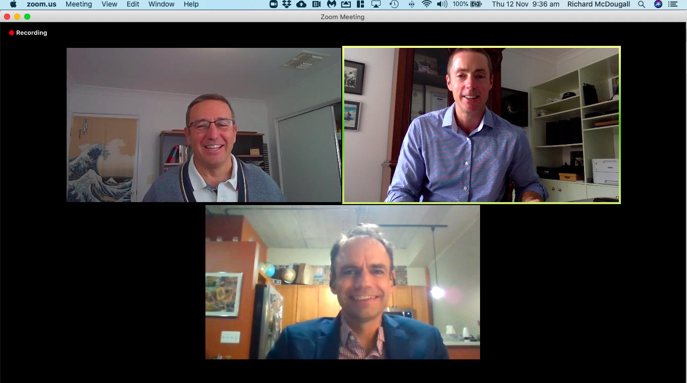 Screenshot featuring the Hamilton12 founding team on a video conference call