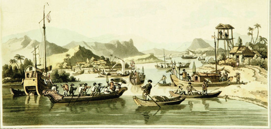 Cochinchinese Shipping on the River Faifo by W. Alexander in Barrow, A voyage to Cochinchina.