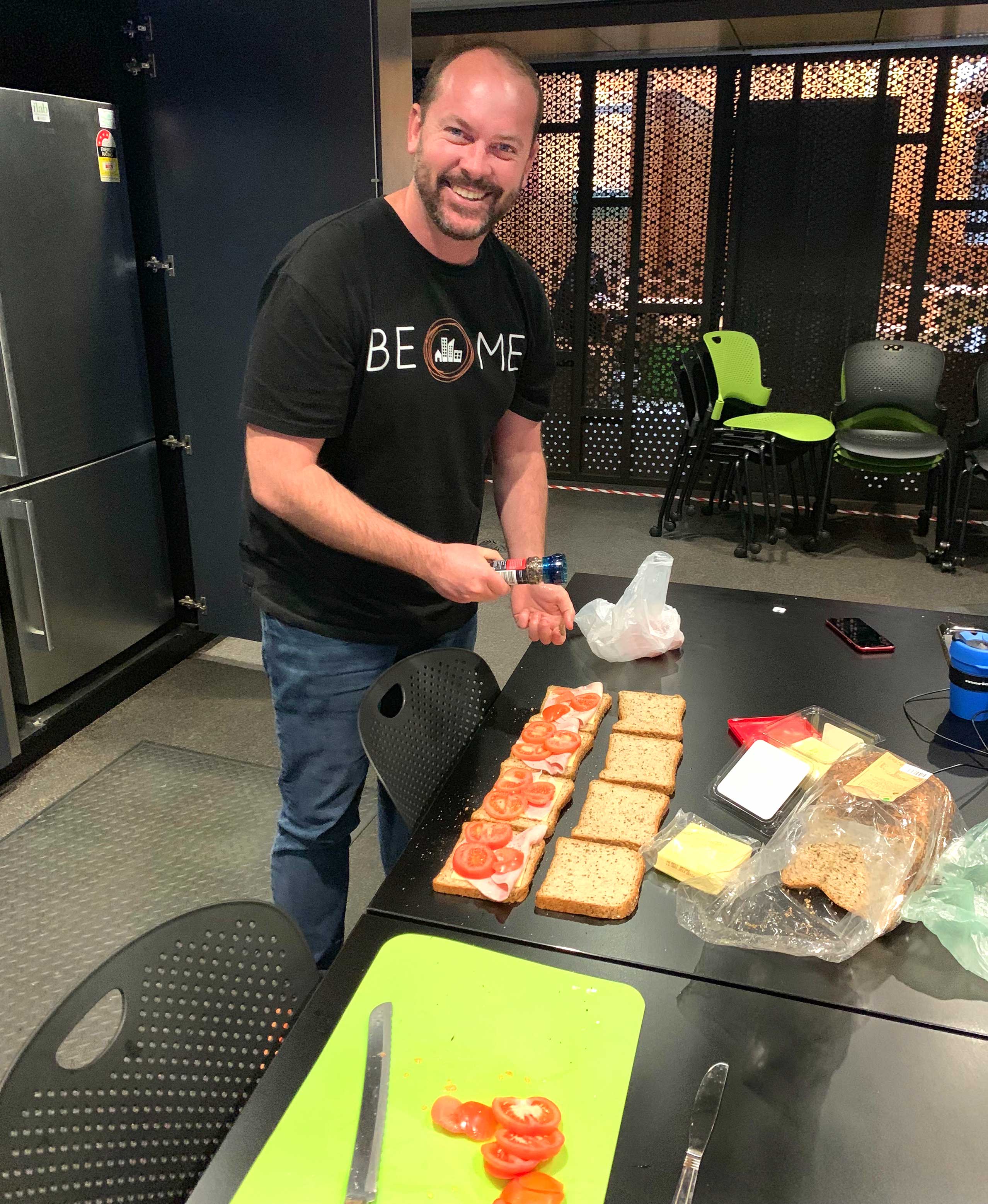 Nathan making sandwiches