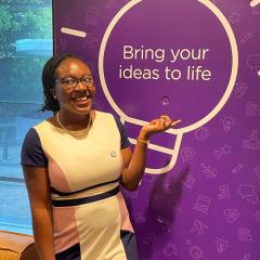 Student pictured with text 'bring your ideas to life'