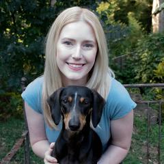Zoe with her rescue dog, Flex. 