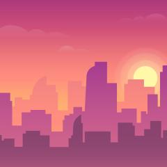 Graphic skyline at dusk