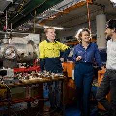 Herik Labs cofounders Toby van den Herik, Simone Wilson and Isaiah Stook in the hypersonics laboratory..