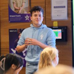 Student pitching at Ventures Validate
