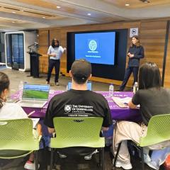 Student team pitching to judges for the Hult Prize