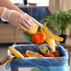 Person throwing food away into a bin