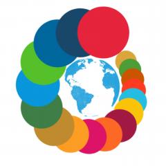 SDG Impactors' icon - the 17 Sustainable Development Goals are circling the earth with the words SDG Impactors underneath the image