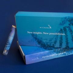Blue Microba box with writing 'New insights. New possibilities.'